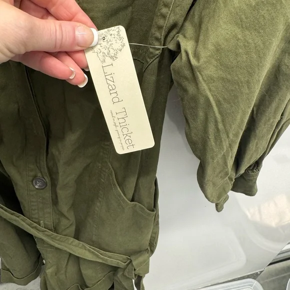 Lyn Burches Size M Olive Green Button-Up Jumpsuit - Picture 3 of 4